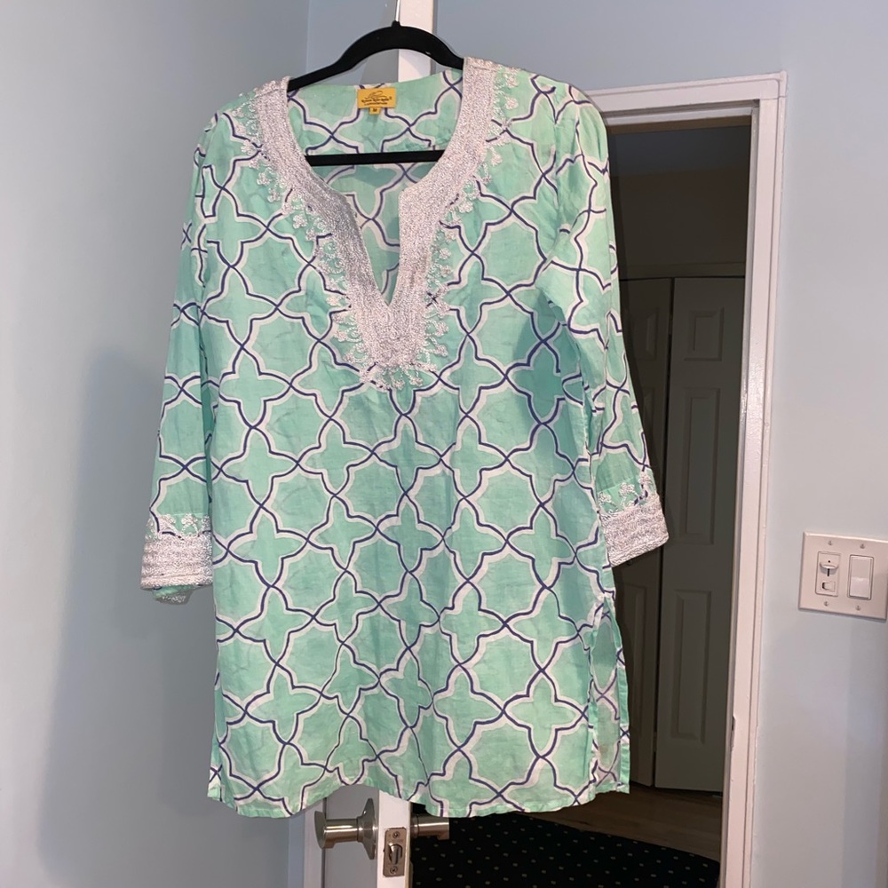 Roberta Roller Rabbit Seafoam Green Embroidered Tunic